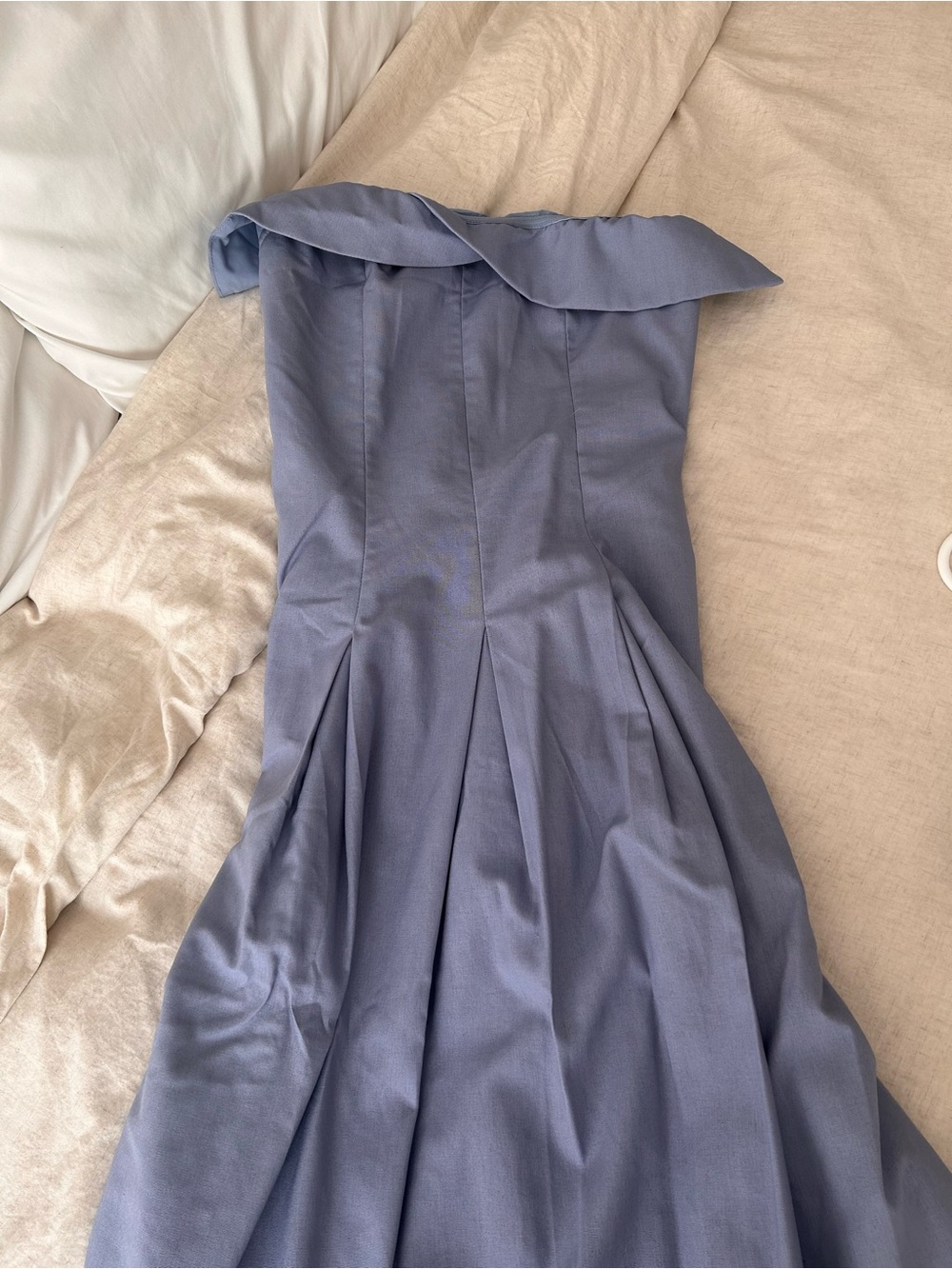 PrettyLittleThing Strapless Pleated Midi Dress in Dusty Blue